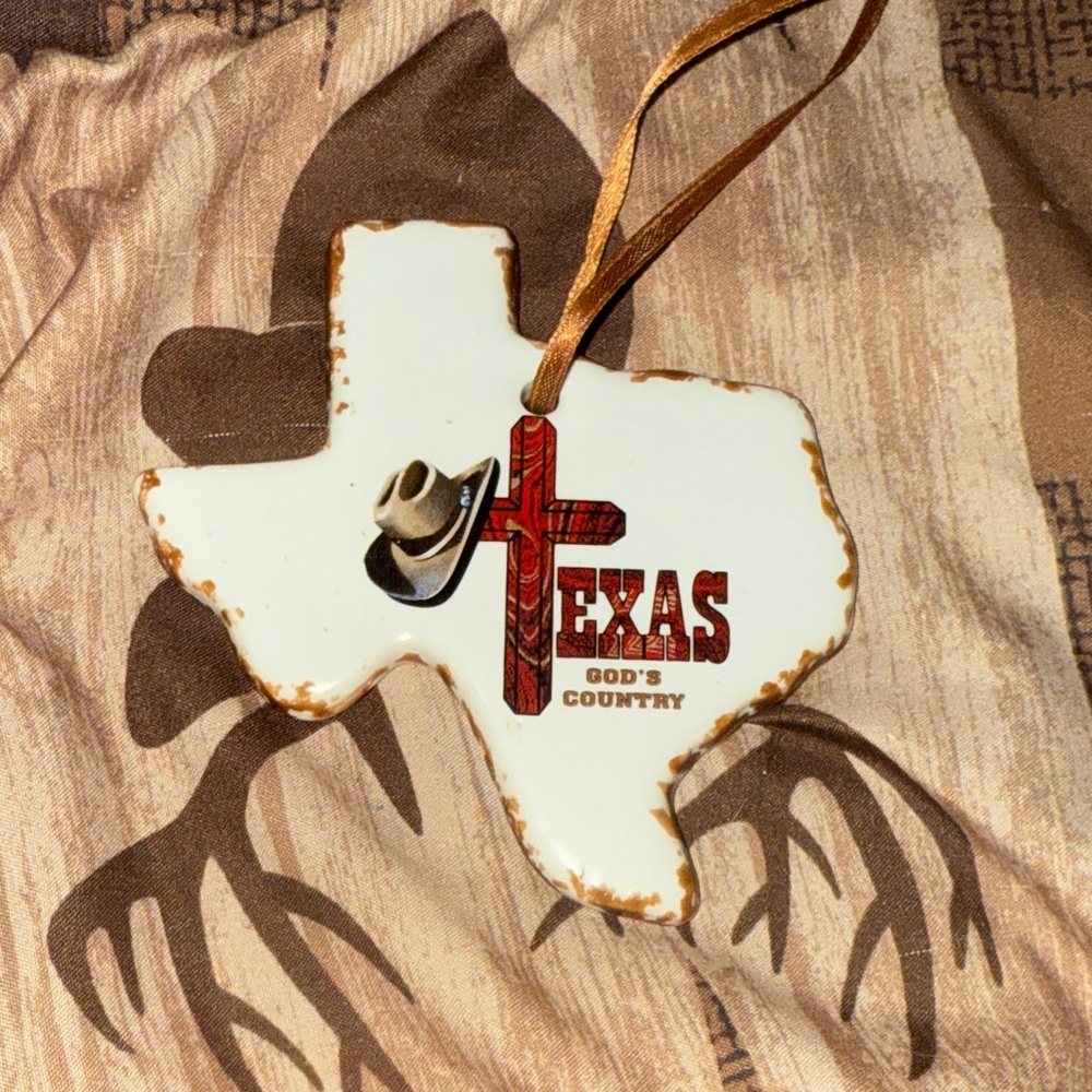 Texas Ornament with Cross and Hat ceramic